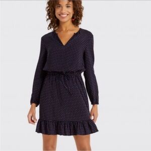 DRAPER JAMES | Women’s Navy Dot Dress size XL Peasant Floral Ruffle Flirty Mini